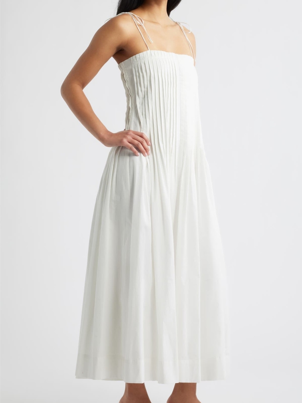 White Pleated Tie-Strap Camisole New Without Tag - Picture 5 of 11